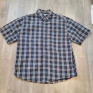 Carhartt Men's Short-Sleeve Lightweight Plaid Shirt  Large Blue Brown Cotton